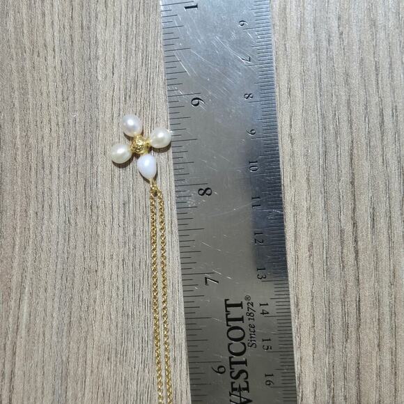 NEW Tory Burch Faux Pearl Gold Clover Pendant Necklace Statement Feminine Gift - Picture 7 of 7